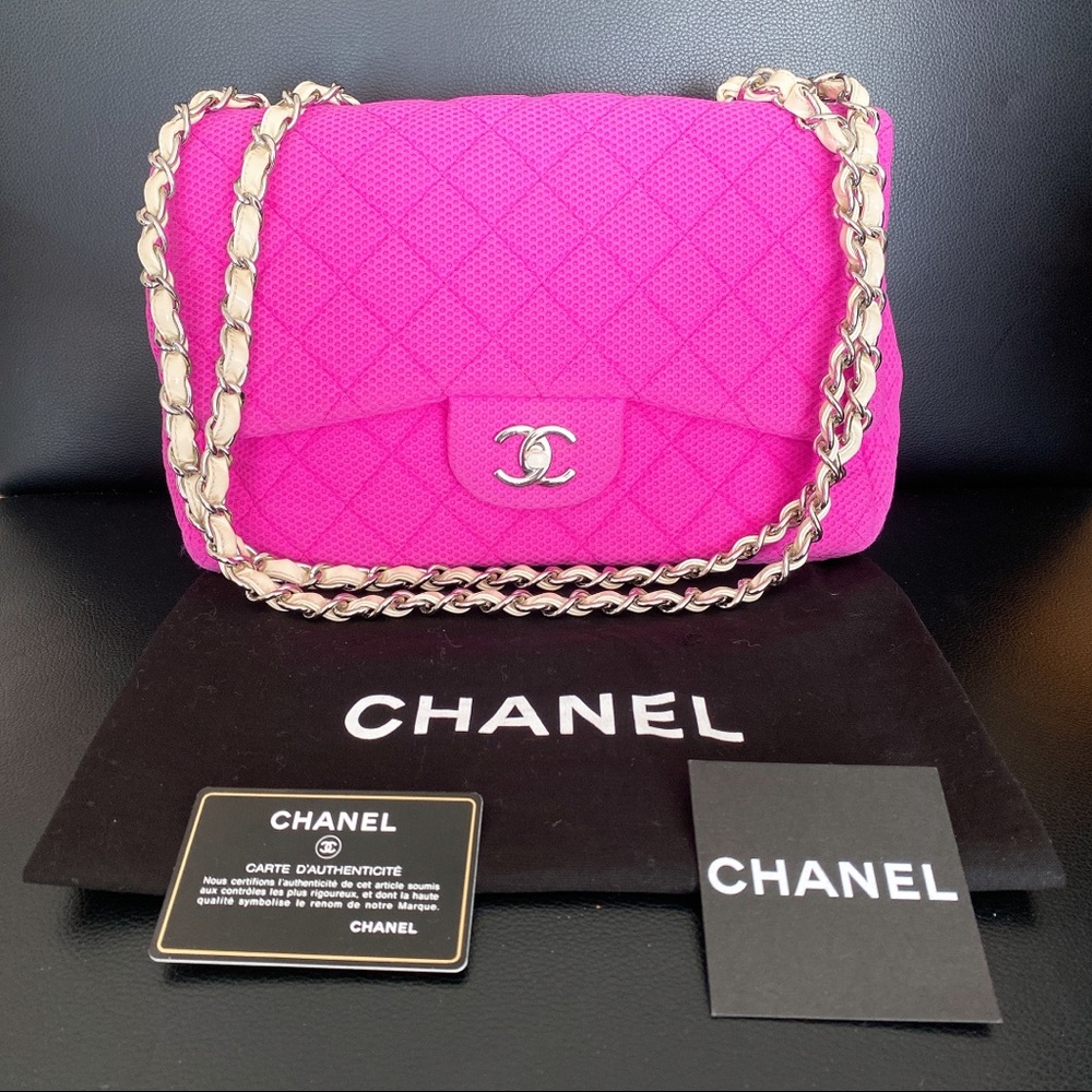 CHANEL Hot Pink & White Jumbo Flap Bag